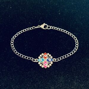 Rhinestone Colorful Evil Eye Flower chain bracelet or anklet
